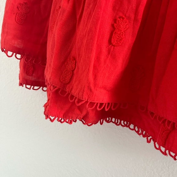 FARM RIO | Tiered Embroidered Cotton-Mousseline Mini Skirt in Red | Size Small - Picture 7 of 12